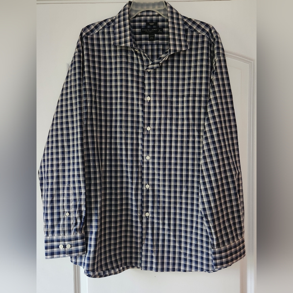 PRONTO UOMO MEN'S BLUE AND WHITE BUTTON FRONT SHIRT SIZE 18 1/2-34/35 NEW!